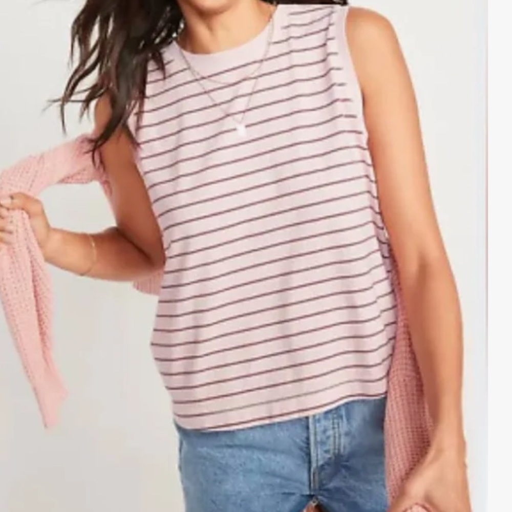 Old Navy Easy Vintage Pink Stripe Garment Died T - Size Sm